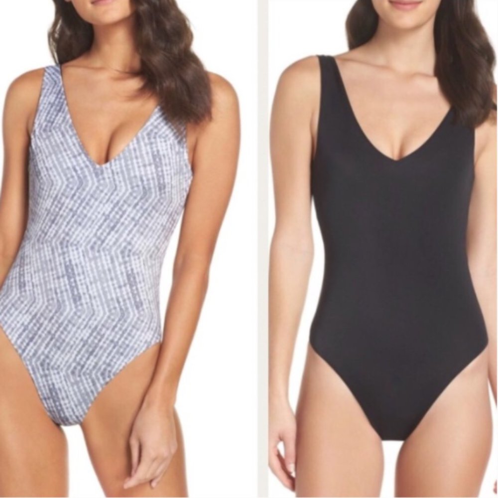 LEITH Plunge Reversible One-Piece Swimsuit Sz S